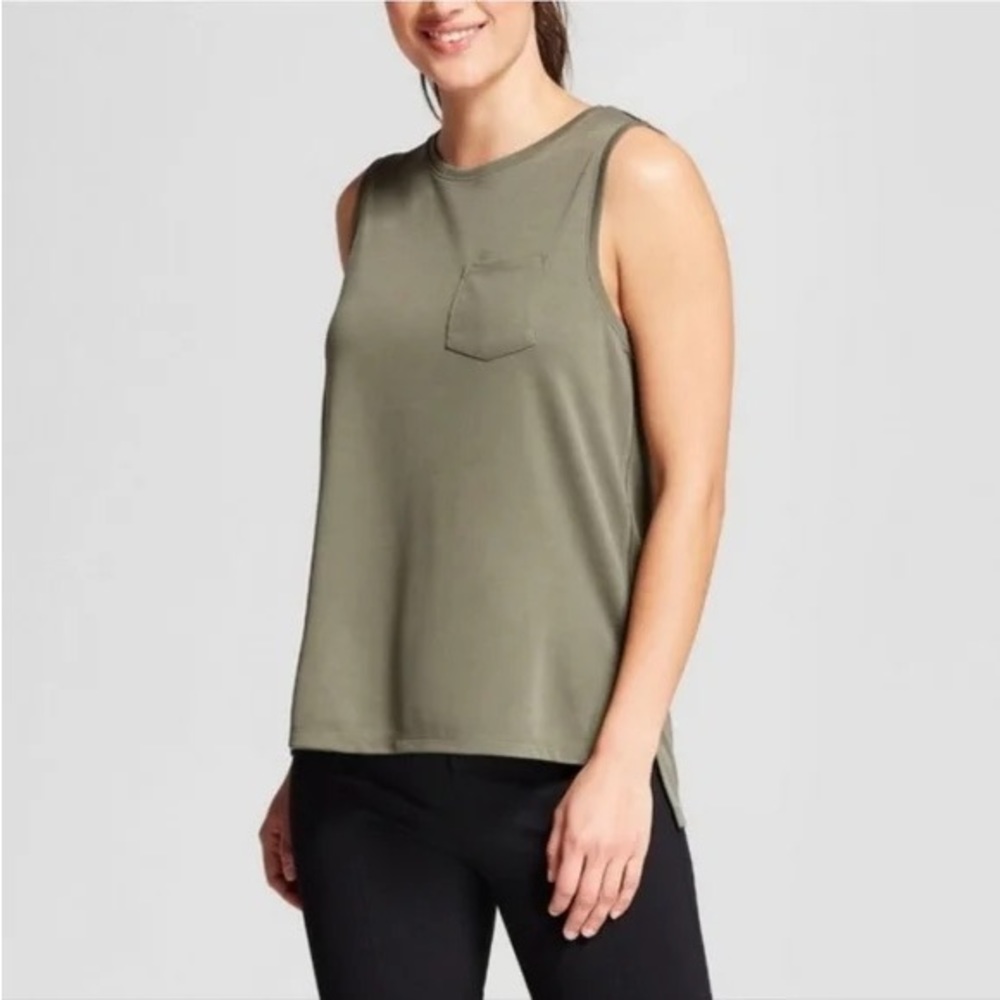 TopShop Muted Army Green Tank Top with pocket, size 8